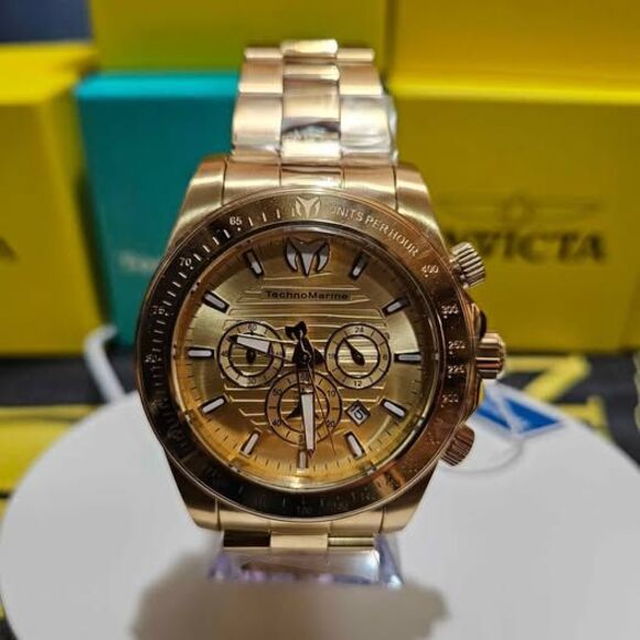 TechnoMarine Gold Chronograph Men’s Watch – Stainless Steel / New - Picture 1 of 8